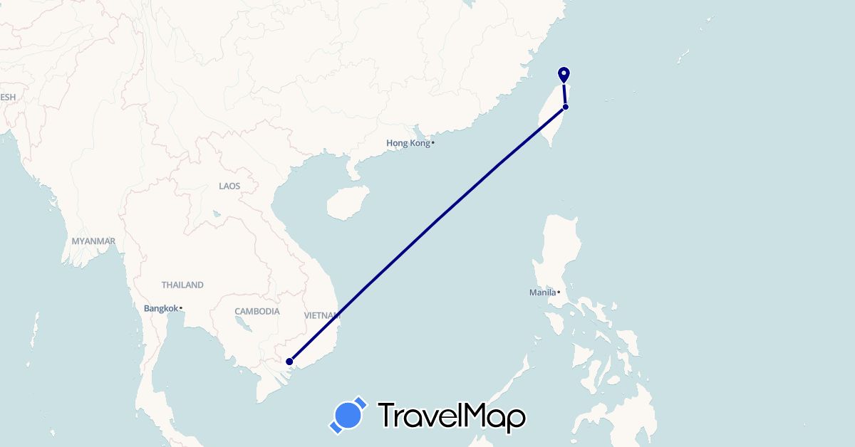 TravelMap itinerary: driving in Taiwan, Vietnam (Asia)